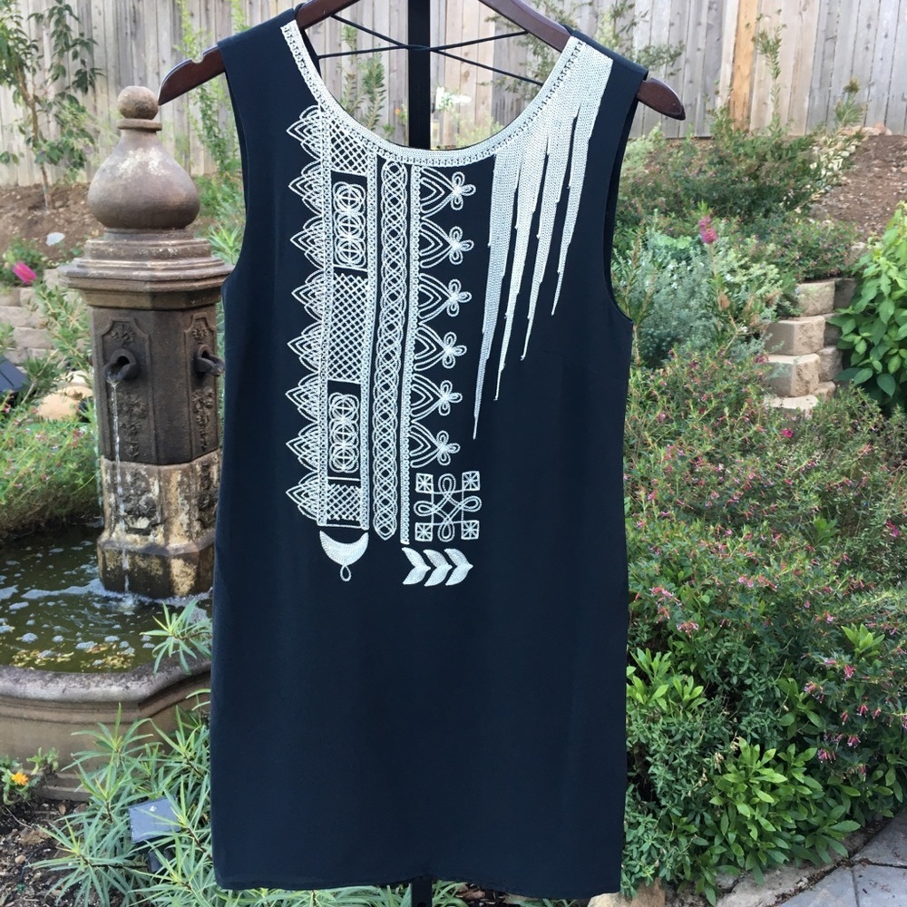 Winter Kate Silk Embroidered Mini Shift Dress